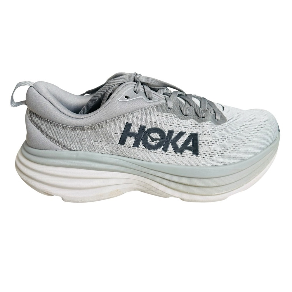 HOKA One One Bondi 8 Men’s Size 10D Gray White Running Walking Shoes Sneakers
